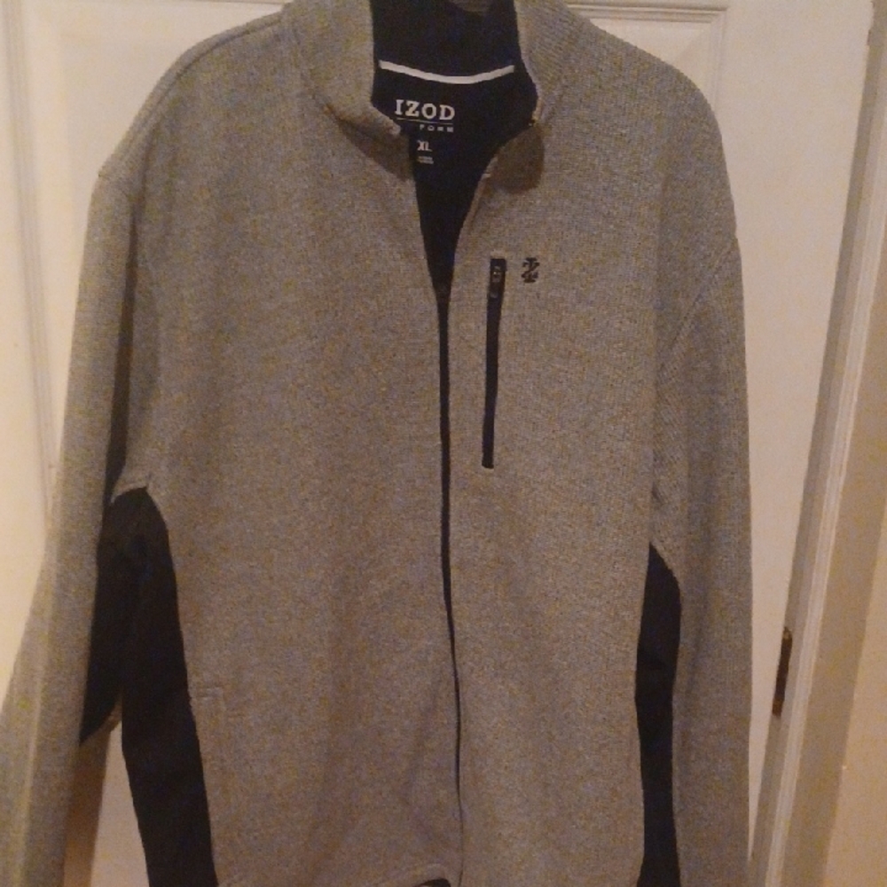 Izod Gray and Black Zip-Up Sweater